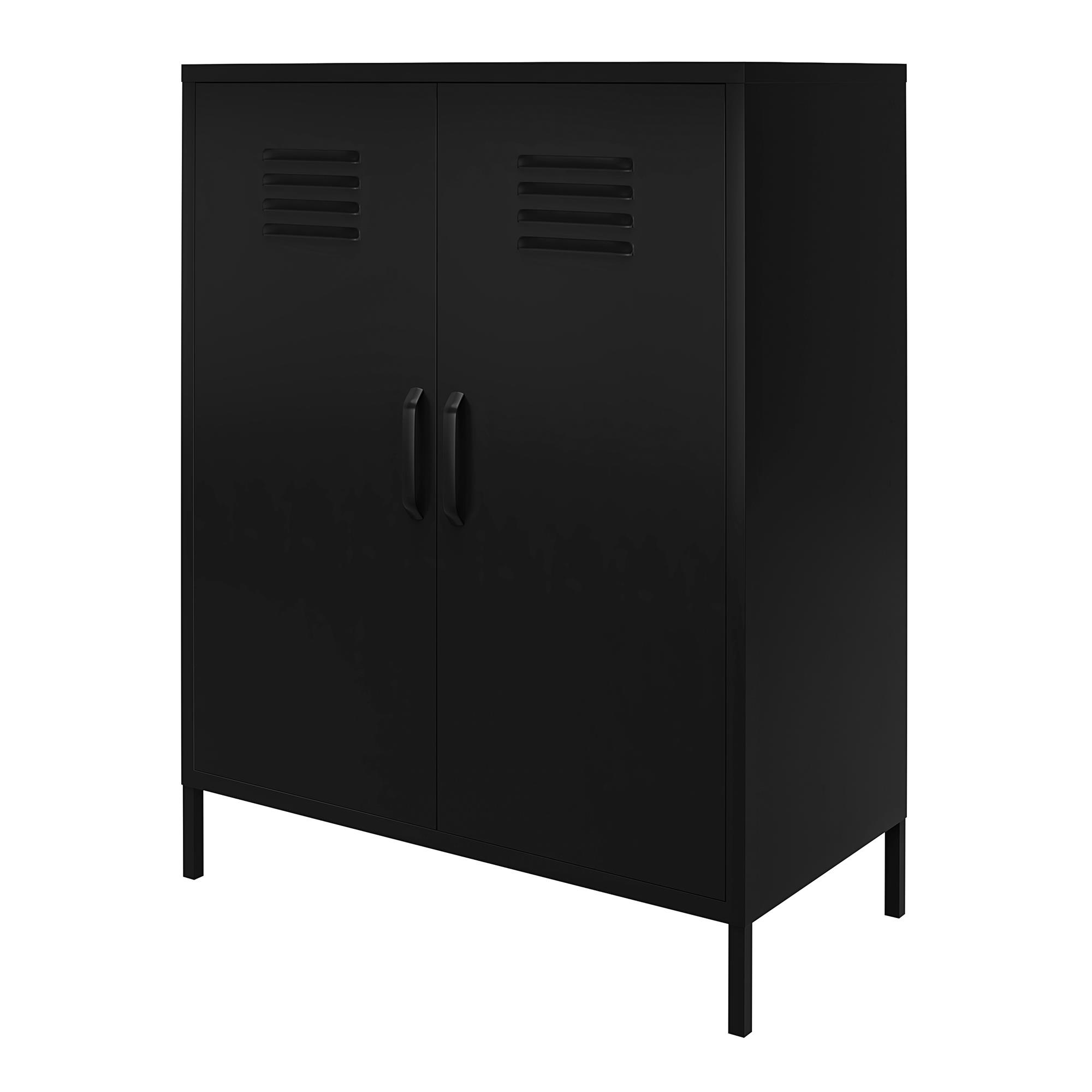 RealRooms Shadwick 2 Door Metal Locker Storage Cabinet-Mesh Metal Doors, Black